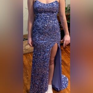 Elegant Blue Sequin Prom Dress